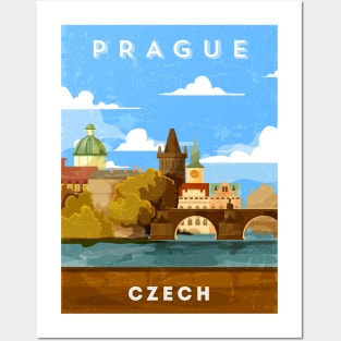 Prague, Czech.Retro travel poster Posters and Art